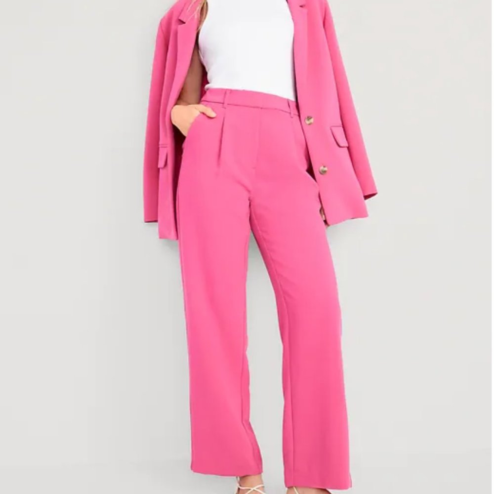 Extra High-Waisted Pleated Taylor Wide-Leg Trouser Suit Pants for Women